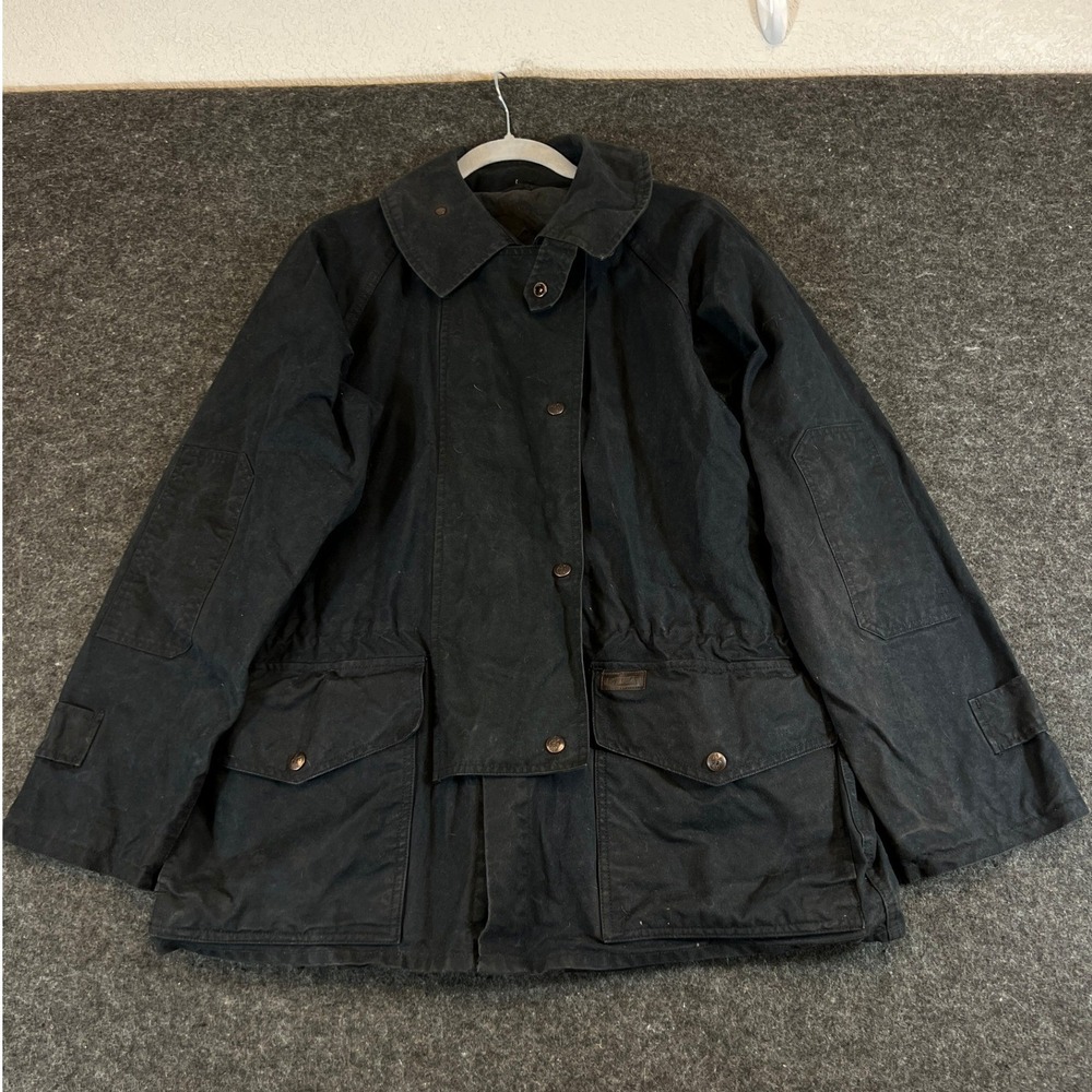 Outback Trading Co Mens Black Oilskin Waxed Cotton Bush Jacket Coat Large